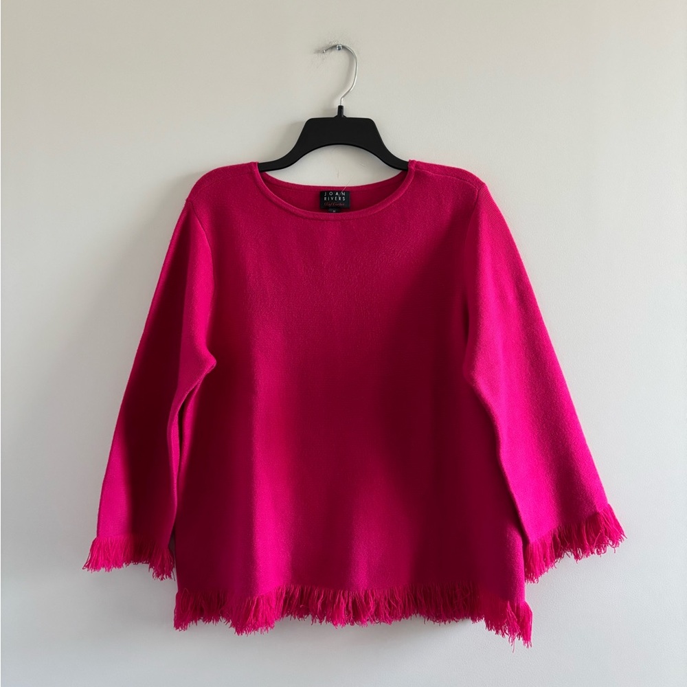 Joan Rivers Red Carpet Sweater Pink Fringe Soft Knit Womens M Office Casual